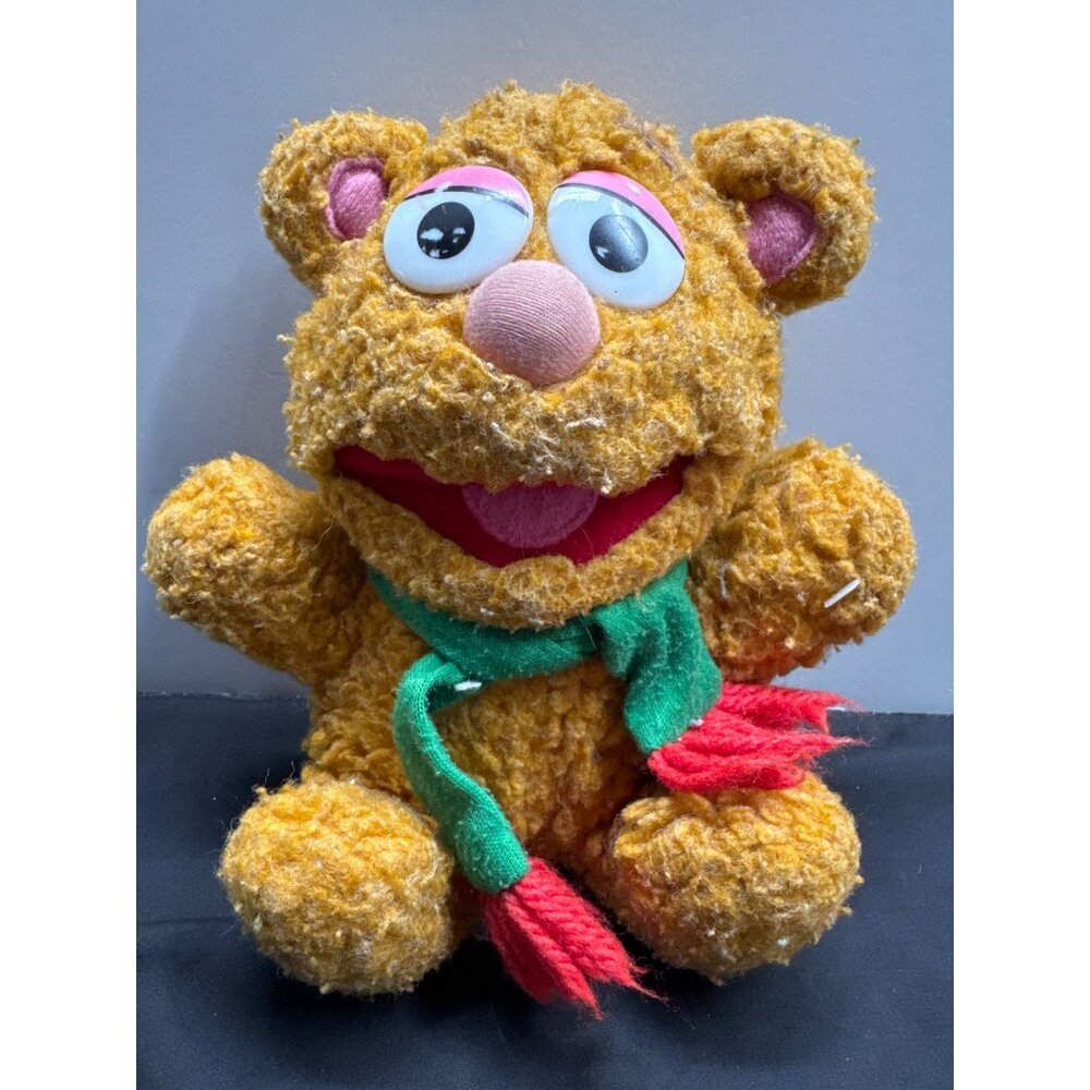 1987 Baby Fozzie 7.5" Bear Plush with Christmas Scarf Toy By Henson Associates F